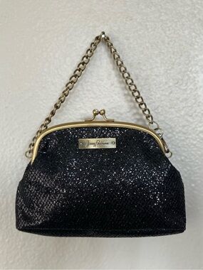 Jenny Packham Luxurious Black Kisslock  Glitter Mini Bag